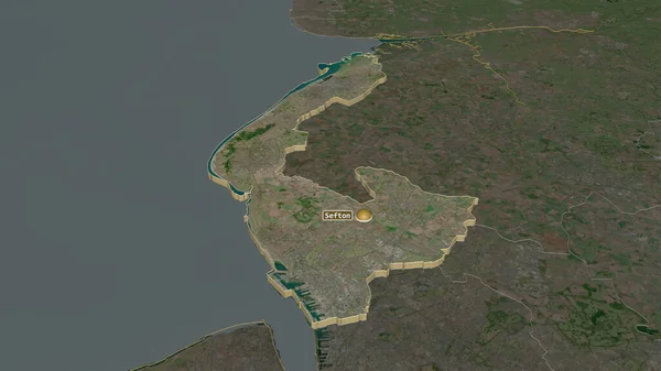 Zoom Sefton County Administratif Inggris Diekstrusi Oblique Perspektif Citra Satelit — Stok Foto