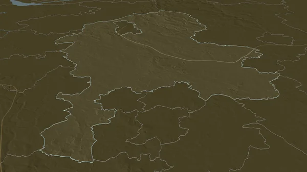 スタッフォードシャー イングランドの行政郡 にズームアウト概要 嘘の見方だ 水面と行政区画の色と衝突した地図 3Dレンダリング — ストック写真
