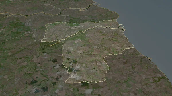 Közelíts Sunderlandre Anglia Egységes Hatósága Kötelező Perspektíva Műholdas Képek Renderelés — Stock Fotó