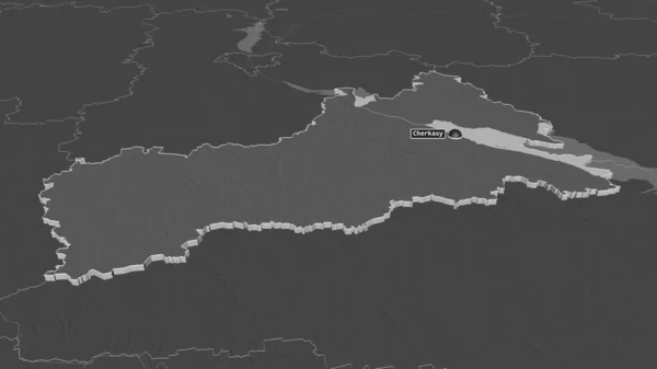 Zoom Auf Tscherkasy Region Der Ukraine Extrudiert Schräge Perspektive Karte — Stockfoto