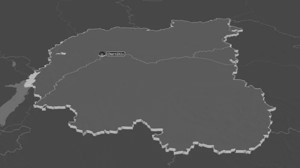 Powiększ Chernihiv Region Ukrainy Wytłaczane Perspektywa Ukośna Dwupoziomowa Mapa Wysokości — Zdjęcie stockowe