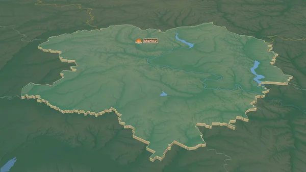 Zoom Sur Kharkiv Région Ukraine Extrudé Perspective Oblique Carte Topographique — Photo