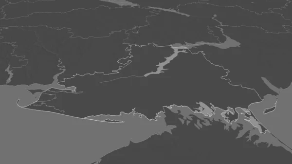 Zoom Auf Cherson Region Der Ukraine Umrissen Schräge Perspektive Karte — Stockfoto