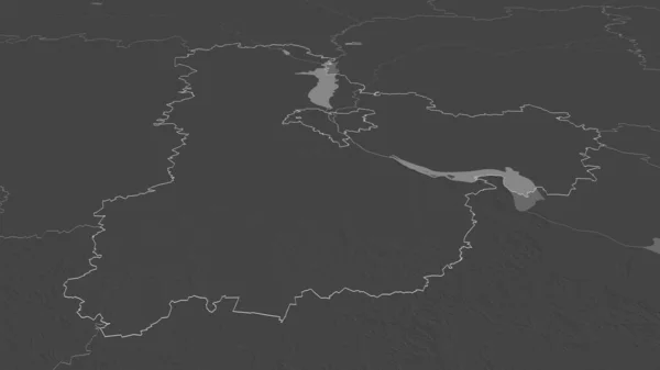 Zoom Auf Kiew Region Der Ukraine Umrissen Schräge Perspektive Karte — Stockfoto