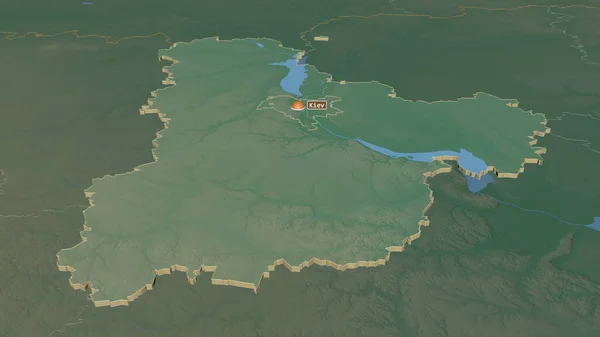 Ampliar Kiev Región Ucrania Extruido Perspectiva Oblicua Mapa Topográfico Relieve — Foto de Stock