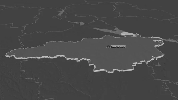 Zoom Sur Kirovohrad Région Ukraine Extrudé Perspective Oblique Carte Altitude — Photo