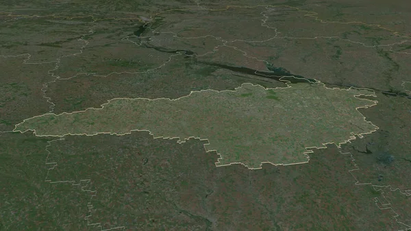 Zoom Kirovohrad Region Ukraine Outlined Oblique Perspective Satellite Imagery Rendering — Stock Photo, Image