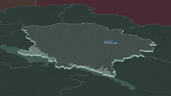 Zoom Poltava Região Ucrânia Extrudido Perspectiva Óbvia Mapa Colorido Esburacado — Fotografia de Stock