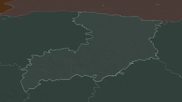 Powiększ Rivne Region Ukrainy Zarysowane Perspektywa Ukośna Kolorowa Wyboista Mapa — Zdjęcie stockowe