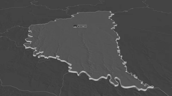 Powiększ Tarnopol Region Ukrainy Wytłaczane Perspektywa Ukośna Dwupoziomowa Mapa Wysokości — Zdjęcie stockowe