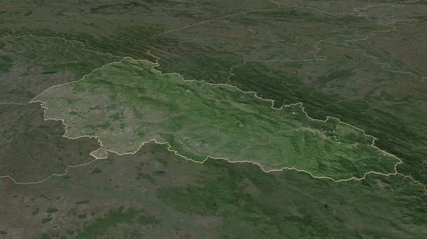 Zoom Transcarpathia Region Ukraine Outlined Oblique Perspective Satellite Imagery Rendering — Stock Photo, Image