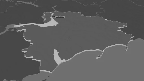 Ampliar Zaporizhzhya Región Ucrania Extruido Perspectiva Oblicua Mapa Elevación Bilevel — Foto de Stock