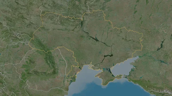Zarysowany Kształt Obszaru Ukrainy Zdjęcia Satelitarne Renderowanie — Zdjęcie stockowe