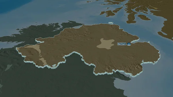 北アイルランド イギリスの地域 でズームアウト 嘘の見方だ 水面と行政区画の色と衝突した地図 3Dレンダリング — ストック写真