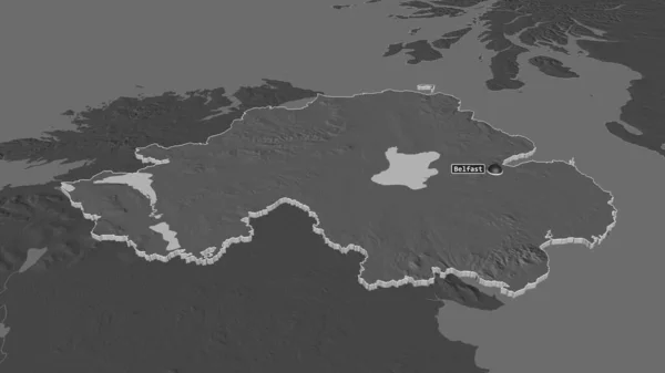 北アイルランド イギリスの地域 でズームアウト 嘘の見方だ 地表水と二階の標高マップ 3Dレンダリング — ストック写真