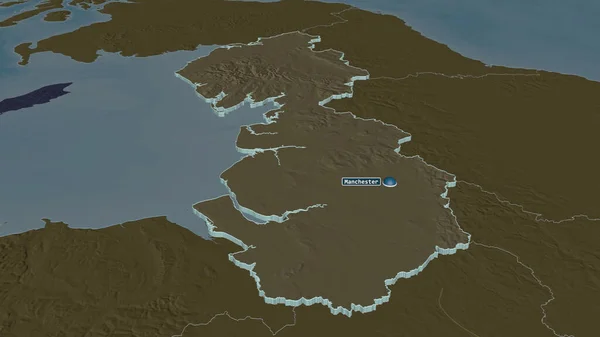 北西部 イギリスの地域 でズームアウト 嘘の見方だ 水面と行政区画の色と衝突した地図 3Dレンダリング — ストック写真