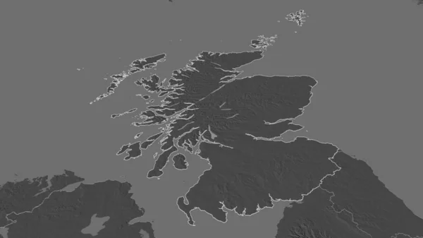 Zoom Escócia Região Reino Unido Delineado Perspectiva Óbvia Bilevel Mapa — Fotografia de Stock