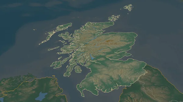 Zoom Escócia Região Reino Unido Delineado Perspectiva Óbvia Mapa Topográfico — Fotografia de Stock