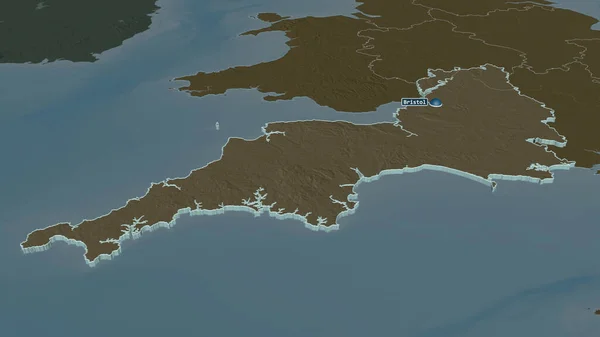 Ampliar Suroeste Región Del Reino Unido Extruido Perspectiva Oblicua Mapa — Foto de Stock