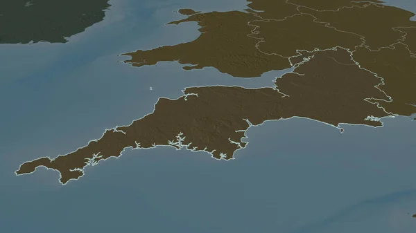 Ampliar Suroeste Región Del Reino Unido Esbozado Perspectiva Oblicua Mapa — Foto de Stock