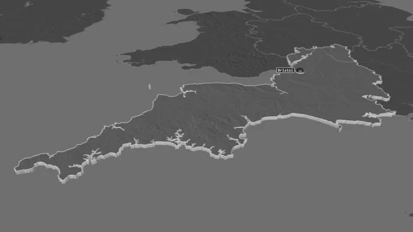 Zoom Sur Sud Ouest Région Royaume Uni Extrudé Perspective Oblique — Photo