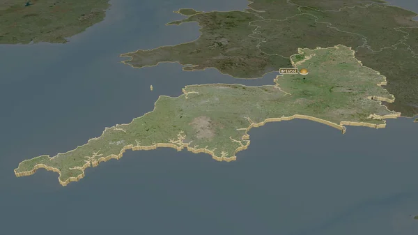 Zoom Sudoeste Região Reino Unido Extrudido Perspectiva Óbvia Imagens Satélite — Fotografia de Stock