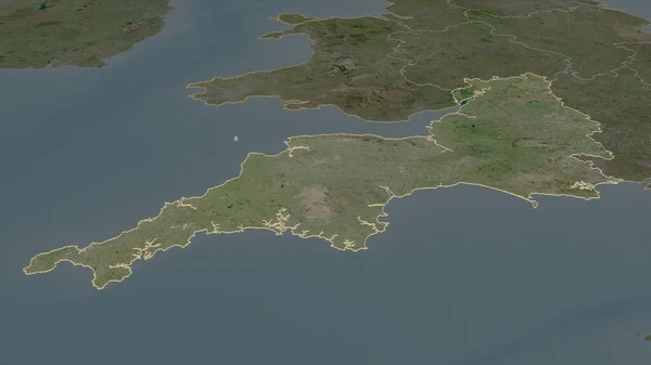Přiblížit Jihozápad Oblast Velké Británie Nastínil Úhlová Perspektiva Satelitní Snímky — Stock fotografie