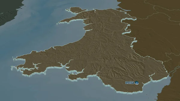 Ampliar Gales Región Del Reino Unido Extruido Perspectiva Oblicua Mapa — Foto de Stock