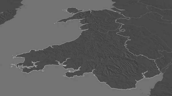 Ampliar Gales Región Del Reino Unido Perspectiva Oblicua Mapa Elevación — Foto de Stock