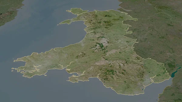 Galler Birleşik Krallık Bölgesinin Yakınlaştırın Belirsiz Bir Bakış Açısı Uydu — Stok fotoğraf