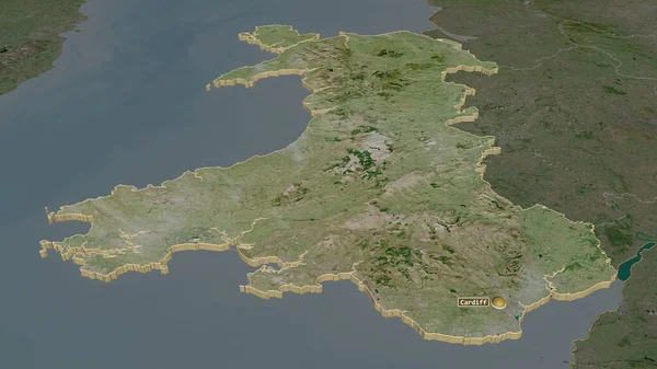 ウェールズ イギリスの地域 でズームアウト 嘘の見方だ 衛星画像 3Dレンダリング — ストック写真