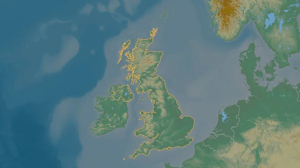 Obrysový Tvar Oblasti Spojeného Království Topografická Reliéfní Mapa Hladinou Vykreslování — Stock fotografie