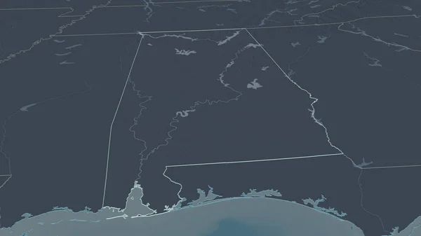 Zoom Alabama Estado Dos Estados Unidos Delineado Perspectiva Óbvia Mapa — Fotografia de Stock