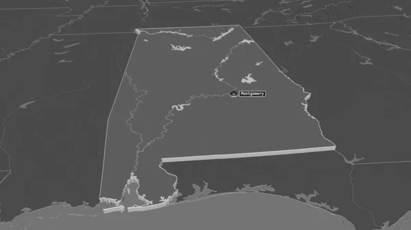 Közelíts Alabamára Egyesült Államok Állam Extrudálva Kötelező Perspektíva Kétszintes Térkép — Stock Fotó