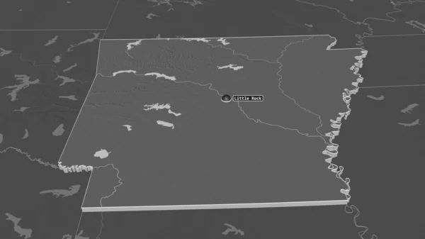 Zoom Arkansas Stato Degli Stati Uniti Estruso Prospettiva Obliqua Mappa — Foto Stock