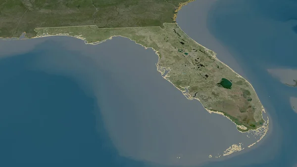Közelíts Floridára Egyesült Államok Állam Kötelező Perspektíva Műholdas Képek Renderelés — Stock Fotó