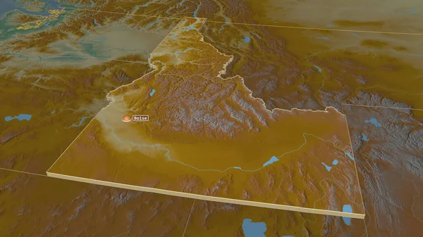 Zoom Idaho Stato Degli Stati Uniti Estruso Prospettiva Obliqua Mappa — Foto Stock