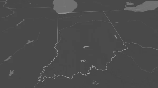 Zoom Indiana Stato Degli Stati Uniti Delineato Prospettiva Obliqua Mappa — Foto Stock