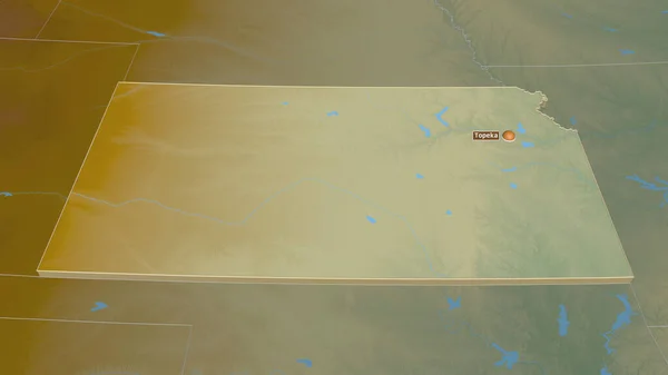 放大堪萨斯州 的挤压 斜的角度 带有地表水的地形图 3D渲染 — 图库照片