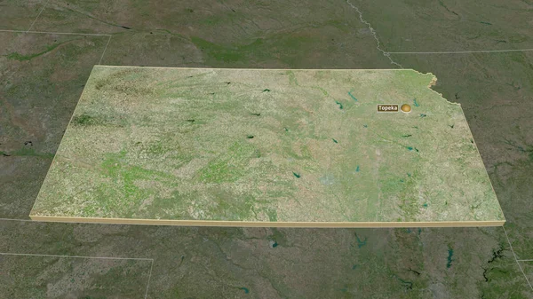 Közelíts Kansasre Egyesült Államok Állam Extrudálva Kötelező Perspektíva Műholdas Képek — Stock Fotó