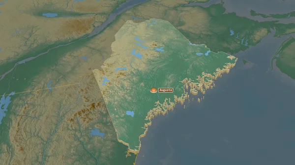 Zoom Maine Estado Dos Estados Unidos Extrudido Perspectiva Óbvia Mapa — Fotografia de Stock