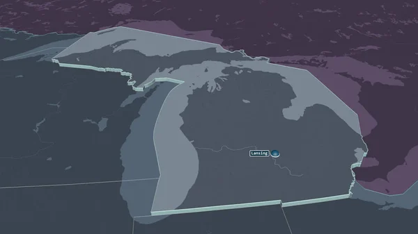 Zoom Michigan Stato Degli Stati Uniti Estruso Prospettiva Obliqua Mappa — Foto Stock