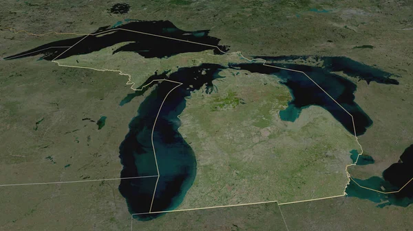 Zoom Michigan Estado Dos Estados Unidos Delineado Perspectiva Óbvia Imagens — Fotografia de Stock