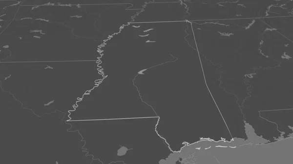 Zoom Mississippi State United States Outlined Oblique Perspective Bilevel Elevation — Stock Photo, Image
