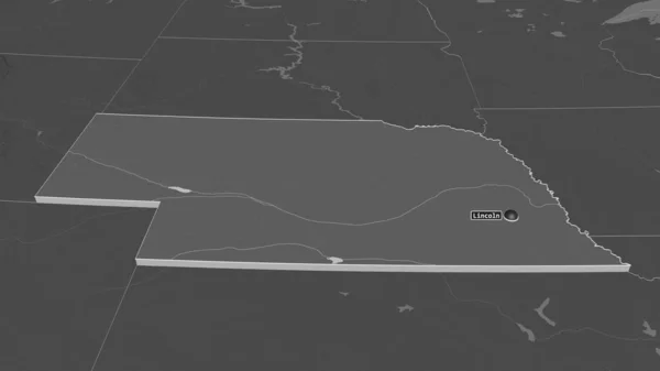 Zoom Nebraska Stato Degli Stati Uniti Estruso Prospettiva Obliqua Mappa — Foto Stock