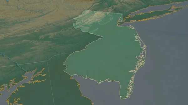Powiększ New Jersey Stan Stany Zjednoczone Przedstawione Perspektywa Ukośna Mapa — Zdjęcie stockowe