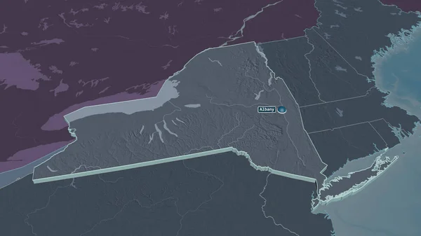 Zoom Auf New York Bundesstaat Schräge Perspektive Farbige Landkarte Des — Stockfoto