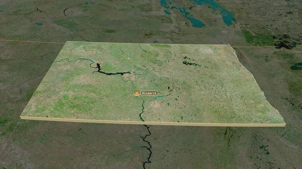 Inzoomen North Dakota Staat Van Verenigde Staten Geëxtrudeerd Obliek Perspectief — Stockfoto