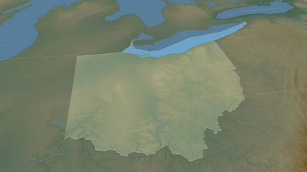 Zoom Auf Ohio Bundesstaat Umrissen Schräge Perspektive Topographische Reliefkarte Mit — Stockfoto