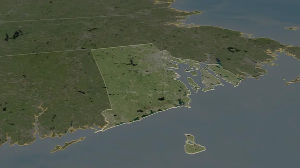 Zoom Rhode Island State United States Outlined Oblique Perspective Satellite — Stock Photo, Image